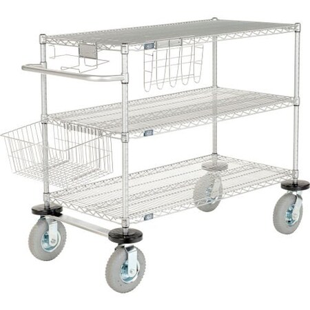 Nexel Curbside Cart, Nexelate , 36L x 18W x 43H, 2 Wire, 1 Solid Shelf, Pneumatic Casters CS18362EPP